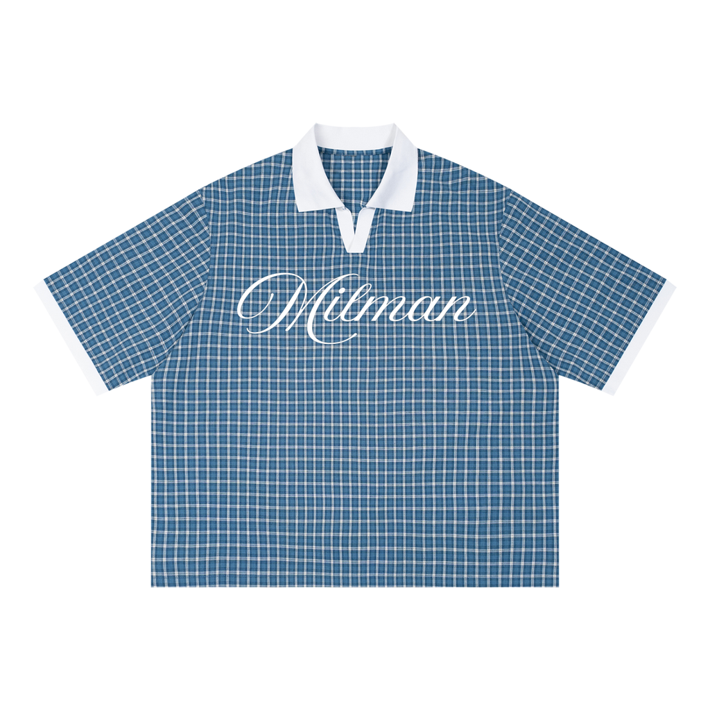 Unisex Boxy Plaid Color Block Polo Shirt