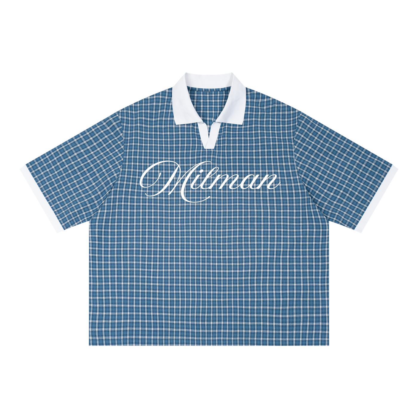 Unisex Boxy Plaid Color Block Polo Shirt